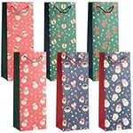THE TWIDDLERS - 6 Christmas Wine Gift Bags with Sturdy Rope Handles in Assorted Festive Xmas Designs, Gift Bottle Bags, 1 of Each Design, Festive Xmas Wine Bottle Bag - 35cm x 13cm