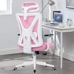 KERDOM Office Chair Ergonomic Gaming Chair Swivel Computer Desk Chair, Breathable Mesh High Back Task Chair with Adjustable Lumbar Support, 3D Armrests and Headrest Pink