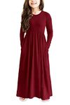 storeofbaby Long Sleeve Dress for Girls Preteen Casual Burgundy Maxi with Pocket