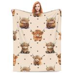 VODRM Cute Highland Cow Print Blanket Loves Cows Gifts for Adult & Kids for Living Room Bedding Couch Soft Warm Lightweight Cozy Throw Blankets Farmhouse Decor 60x50in