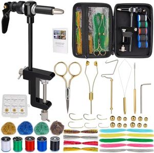 QualyQualy Fly Tying Kit with Fly Tying Vise Bobbin, Scissors, Whip Finisher, Complete Fly Fishing Tools Set for Beginners & Pros (88PCS ‎Fly Tying Kit)