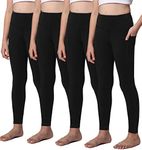 Yoga Active Leggings for Girls with 2 Pockets - Kids Workout Yoga Pants for Athletic (Pack of 4), Black/Black/Black/Black, Large