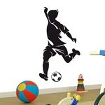 Decor Villa PVC Vinyl Kick The Football Wall Sticker Decal for Kids Room Bedroom Hall, Size - 50 CM X 91 CM, Black