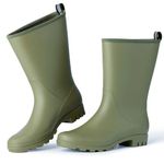 Kprm Wide Calf Women's Rain Boots Waterproof PVC Women Rubber Boot Mid Height Rain Shoes for Outdoor Gardening Work Walking, Green, 8