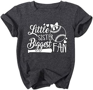 FRYAID Toddler Baseball Shirt Baby Girls Little Sister Bigest Fan Baseball Shirts Birthday Tshirt Summer Cotton Tee Outfit Dark Grey