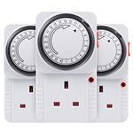 HBN Mechanical Timer Plug Socket, 24 Hour Segment Programmable Energy Saving Plug-in Timer Switch for Lights and Home Appliances (13A/3120W, 3 Pack)