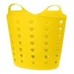 Flexi Laundry Basket With Handles 26 Litre Flexible Plastic Large Clothing Washing Storage Hamper Bag Bin Clothes Bedding Blankets Bedroom Bathroom (Bright Yellow)