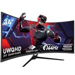 Gawfolk 34 Inch Ultrawide Curved 144Hz Gaming Computer Monitor 1500R PC screen 21:9 UWQHD (3440x1440),Adaptive Sync,178° Viewing Angle,HDMI、Display Port,Compatible with wall mounted VESA75x75MM-Black