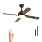 XEMQENER 42 Inches Reversible Ceiling Fans with Lights and Remote, LED Fan Ceiling Light Fixture with 4 Solid Wood Blades for Bedroom Living Room Dinning Room(15W, 3 Speed Setting)