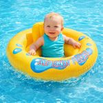 Toy Imagine 26.5"(67 cm) Inflatable Baby Swim Ring with Small Inner Ring Safe Swimming Tube for Kids Anti-Flip PVC Tube,Yellow Saddle-Seat with Leg Holes For Infants 6-24 Months,Baby Pool Swim Trainer
