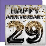 Awesome 29th Anniversary Card for Husband Boyfriend Wife Girlfriend - Black Gold Glitter Balloons - Happy 29 Anniversary Cards from Family, 145mm x 145mm Greeting Cards for Twenty-Ninth Anniversaries