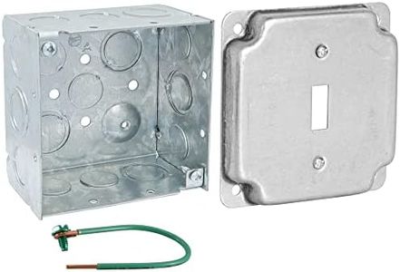 Pack of Box and Cover 4'' Square Electrical Box, Toggle Switch Exposed Work Cover, Crushed Corners, Welded Construction, Ten 1/2'' and Six TKO Knockouts, Raised Ground, 2-1/8''