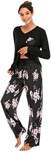 Famulily Pyjamas for Women Ladies Pyjama Set Soft Long Sleeve Sleepwear Two Piece V Neck and Loose Pant Loungewear PJ's Black XXL