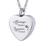 Mother Cremation Urn Jewelry for Ashes, Stainless Steel Heart Shape Memorial Ashes Holder Necklace, Funeral Urn Pendant Chain, Sentimental Rememberance Keepsake Jewellery, Always My Friend