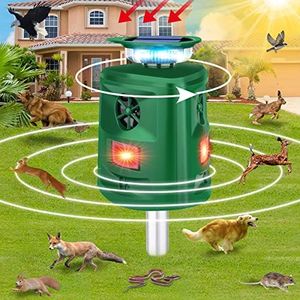 Solar Animal Repeller, 360°Ultrasonic Animal Repeller, Cat Repellent Outdoor, Dog Repellent, Motion Sensor & Flashing Light, Repel Dogs, Deer, Fox, Raccoon, Skunk, Rabbit, Squirrels, Coyote Deterrent