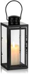 NUPTIO Candle Lantern Outdoor Black: 24cm Tall Garden Candle Lanterns Indoor Hanging Decorative Memorial Metal Glass Outside for Living Room Christmas Halloween Wedding Centrepieces