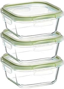 Amazon Brand - Solimo Borosilicate Glass Container with Lids for Kitchen/Tiffin (830ml Each) | Airtight & Leak-Proof | Freezer, Microwave & Dishwasher Safe (Square Shaped) (Set of 3) (Transparent)