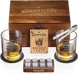 Whiskey Stones Gift Set for Men | Whiskey Glass and Stones Set with Wooden Box, 8 Granite Whiskey Rocks Chilling Stones and 10oz Whiskey Glasses | Whiskey Lovers Gifts For Men, Dad, Husband, Boyfriend