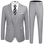 COOFANDY Men's 3 Piece Slim Fit Suit Set One Button Jacket Blazer Vest Pants Set Wedding Formal Prom Tuxedo Suits, Grey, Large