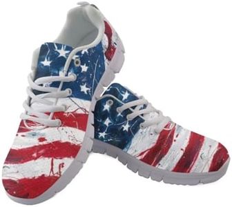 Jeiento Women Trainers Sports Running Shoes Causal Travel Walking Flat Shoe Lace-up Breathable for Lady Teenager Girls, American Flag Design, 10 US