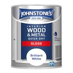 Johnstone's - Quick Dry Gloss Finish - Brilliant White - Water Based - Interior Wood & Metal - Radiator Paint - Low Odour - Dry in 1-2 Hours - 13m2 Coverage per Litre - 1.25 L