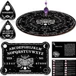 Threan Pendulum Dowsing Divination Board with Amethyst Set Metaphysical Message Crystal Pendulum Necklace Wooden Spirit Board Talking Board with Planchette for Wiccan Supply(Moth Style)