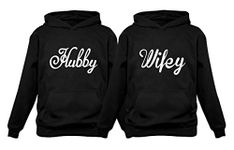 Tstars Hubby Wifey Matching Hoodies for Couples Husband and Wife His & Hers Gifts Hubbey Black Large/Wifey Black Medium
