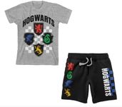 Harry Potter Hogwarts House Mascots Boy's Short Sleeve Shirt & Lounge Shorts Combo Set-Large Multicolored