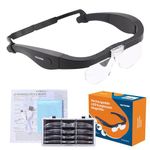 YOCTOSUN Rechargeable Head Magnifier Glasses, Eyeglasses Magnifier with 2 LED Lights and Detachable Lenses 1.5X, 2.5X, 3.5X,5X, Best Magnifying Glasses for Reading and Hobby