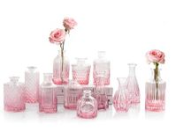 Glass Bud Vases Set of 12, TBWIND Small Vases for Flowers, Vintage Mini Vases for Centerpieces, Pink Glass Bud Vase in Bulk for Wedding Decor, Single Flowers, Office and Home Table Flower Décor-Pink