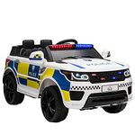 HOMCOM 12V Kids Electric Ride On Police Car 2 Motors with Parental Remote Control Siren Flashing Lights USB Bluetooth Portable for 3-6 Years White