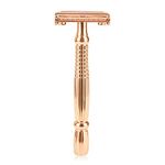 BAILI Butterfly Open TTO Double Edge Safety Razor Long Handle Wet Shaving for Men Women with 5 Platinum Blades and Stand Rose Gold BR277L