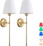 Battery operated wall lamp set of 2,Wireless wall sconces,wall light fixtures with remote,Charging bulbs,Fabric lampshade,For living room,TV Wall,Bedroom.With bulbs+remote control+charging cable