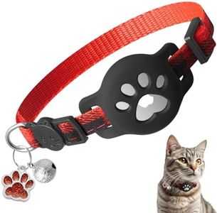 Cute Footprint Airtag Cat Collar Breakaway with Holder & Bell,Safety Buckle Kitten Collar with Apple Airtag Cat Collar Holder,Adjustable Classic Plaid for Girl Boy Cats, Pet Accessories,Gifts(Red)