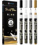 Stylo Metallic Acrylic Paint Pens - White, Black, Gold and Silver Permanent Acrylic Markers for Christmas Cards, Glass, Ceramic, Rock Painting, Ideal for Arts and Crafts (Pack of 4)