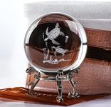 ZEERSHEE 60mm 3D Glass Laser Sea Turtle Ball Paperweights 2.3inch Crystal Ball with Stand Table Decoration for Home Turtles Gifts for Kids Women