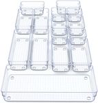 Unique Impression Set of 15 Drawer Organiser Tray – Clear Drawer Dividers for Make up - Desk Drawer Organisers Containers for Bedroom, Bathroom, Office, Kitchen for Cosmetics, Stationery, Cutlery