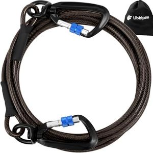 Libbipaw Dog Tie Out Cable 10FT Heavy Duty Chew Proof, Tangle-Free Runner with 360° Swivels & Locking Clip for Large Dogs Up to 250LBS - Rust Proof Leash for Yard, Camping, Outside (Black 10FT)
