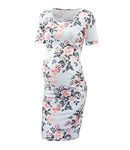 Shen&Qege Maternity Dress Short Sleeve Ruched Sides Knee Length Maternity Bodycon Dresses