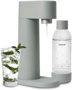 Mysoda Woody Sparkling Water Maker - Silent Carbonated Water Machine Made of Renewable Wood Composite & 1L Water Bottle - Without CO2 Cylinder - Seltzer Maker Machine - Colour Sage Green