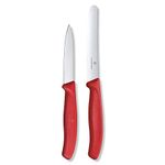 Victorinox Swiss Made Stainless Steel Kitchen Knife Set (2 Pcs) Straight Edge 8 cm and Wavy Edge 11cm Knives, Red, Kitchen Tools and Items | CB.6.7601.31