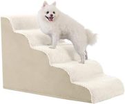 MIHIKK Dog Stairs Ramp, Curved 5-Step Dog Steps for Small Dogs and Cats, Pet Stairs for High Beds and Couch with Anti-Slip Washable Cover and Durable High Density Foam, Beige