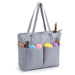 KALIDI Large Knitting Tote Bag Craft Bag Yarn Wool Storage Bag with Zipper,Crochet Hooks Cross Stitch Embroidery Needles Accessories Organiser Holder Multi Pockets for Women Knitting Shopping