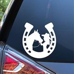 Sunset Graphics & Decals Girl with Horse in Horseshoe Decal Vinyl Car Sticker | Cars Trucks Vans Walls Laptop | White | 5.5 inch | SGD000107