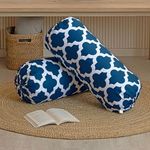 HOMEMONDE Cotton Bolster Round Cushion Covers 16 X 32 Inches For Living Room Decoration (Blue Quatrefoil)