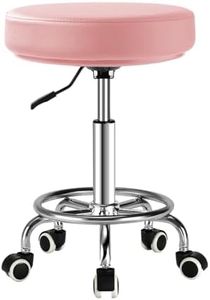 LIMKOMES Adjustable Rolling Stool with Wheels Heavy Duty 500lb Round RollingStool with Footrest, Patent Leather Drafting Stool Chair with Wheels Work Spa Salon Seat, Pink