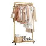 Sakugi Clothes Rail - Movable Clothes Rack with Bottom Shoes Shelf, Heavy-Duty Clothing Rail for Hanging Clothes, Coats, Dresses, Clothes Rail for Bedroom, Closet, Laundry (Gold, Medium)