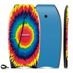 GYMAX Boogie Boards for Beach, 33"/37"/41" Body Board with EPS Foam Core, Crescent Tail, Dual Channel & Wrist Leash, Lightweight Bodyboard for Kids, Youth, Adults (Colorful Circle, 41)