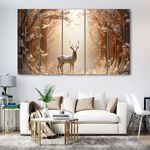 The Castle Decor white golden deer painting with frame 5 Big Size (27x48) Wall Art for living room,Bedroom,Drawing room,Hotels-Wooden Framed-Digital Painting