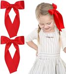 2Pcs Long Ribbon Hair Bows for Girls Hair Clip Silk Hair Bow Ribbon Hair Accessories for Baby Toddlers Infant Teens Kids (Red)